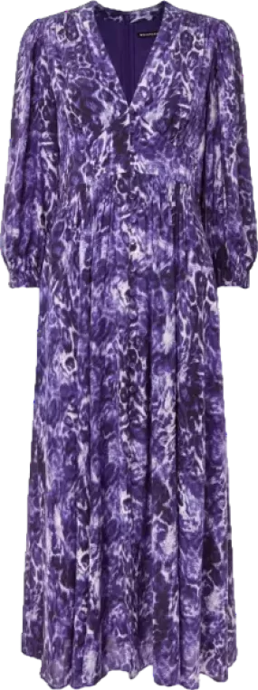 Whistles Purple Animal-print Long-sleeve Woven Midi Dress UK 14