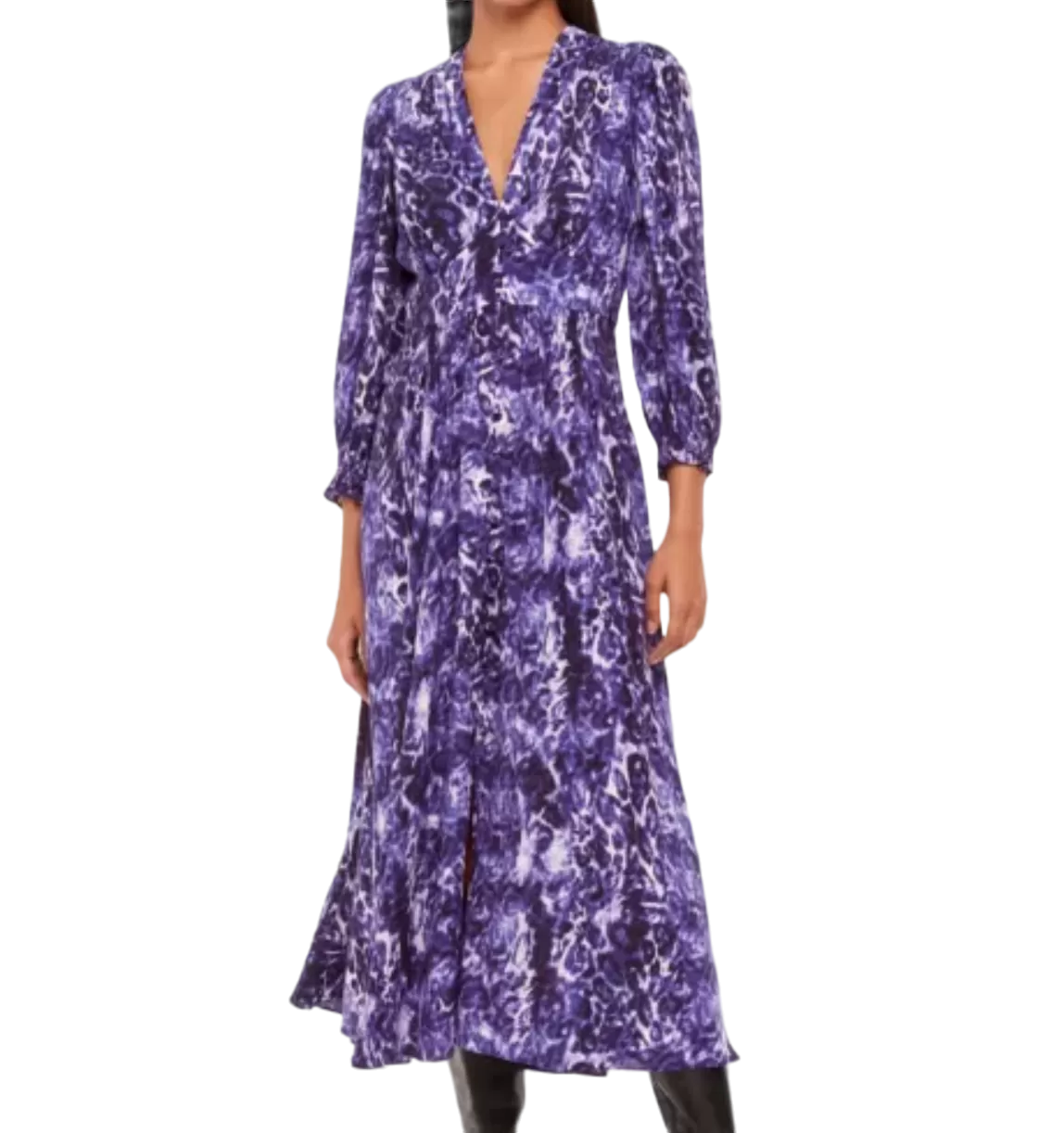 Whistles Purple Animal-print Long-sleeve Woven Midi Dress UK 14