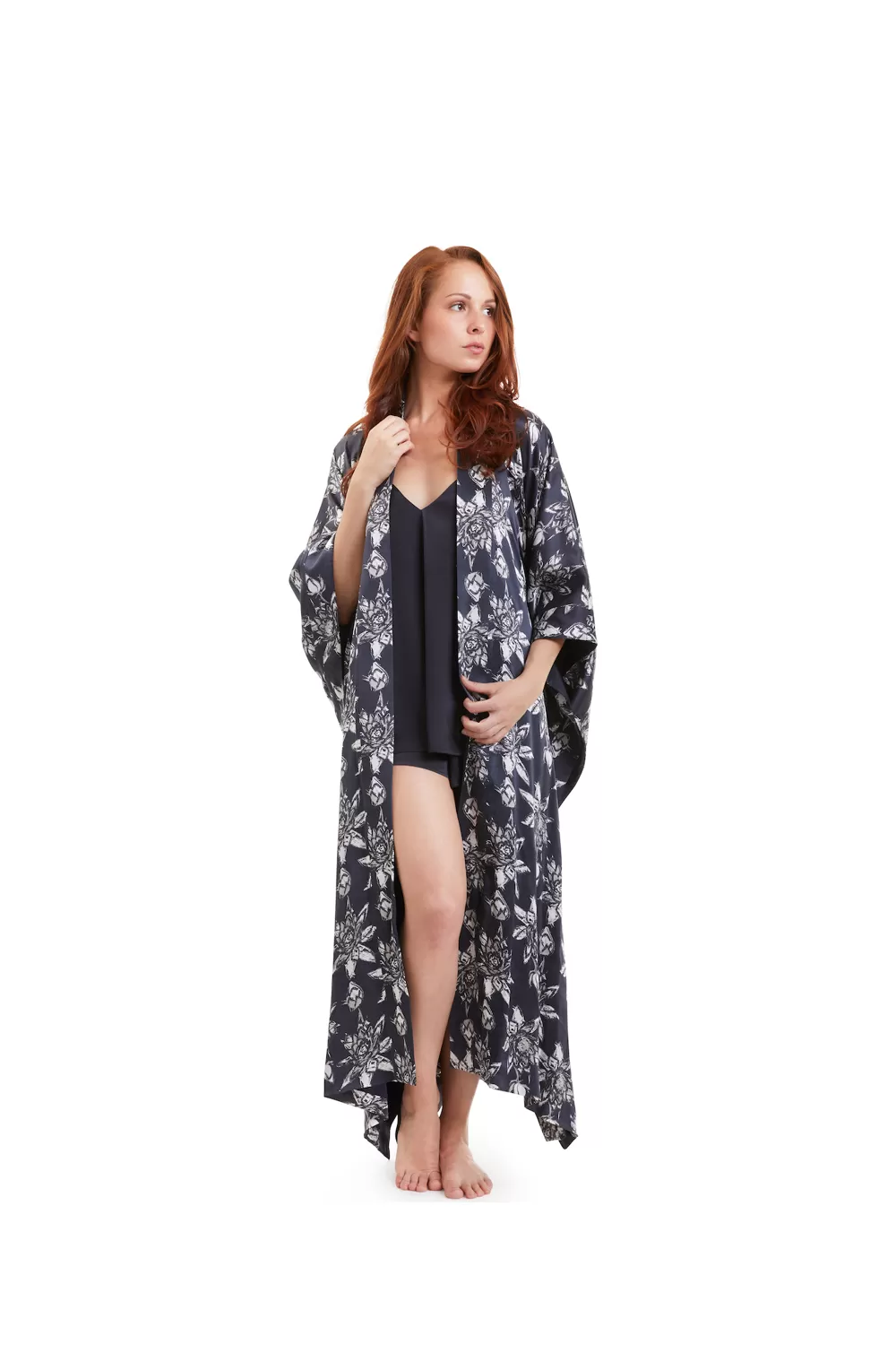 White lotus organic peace silk kimono gown full length