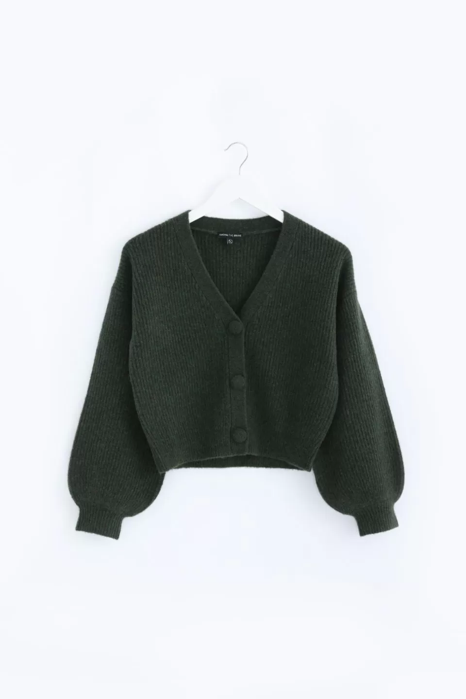 Wholesome Dark Khaki Chunky Blousen Sleeve Cropped Cardigan