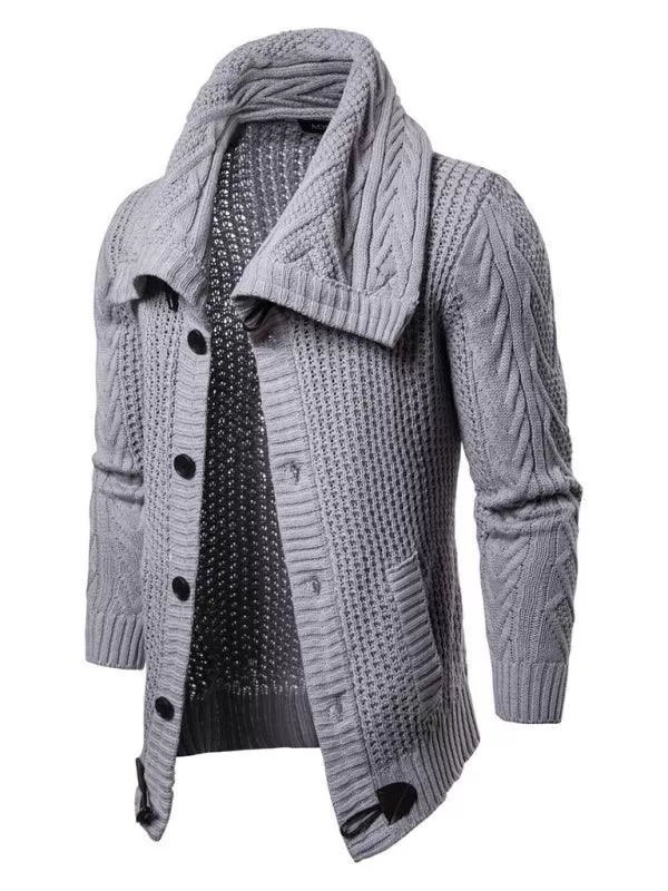 Wide Collar Men Cardigan Sweater