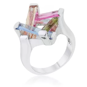 WildKlass Ring 10ct Multicolor CZ Rhodium Plated Cocktail Ring