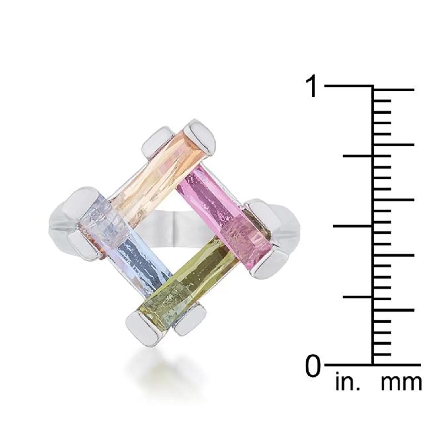 WildKlass Ring 10ct Multicolor CZ Rhodium Plated Cocktail Ring