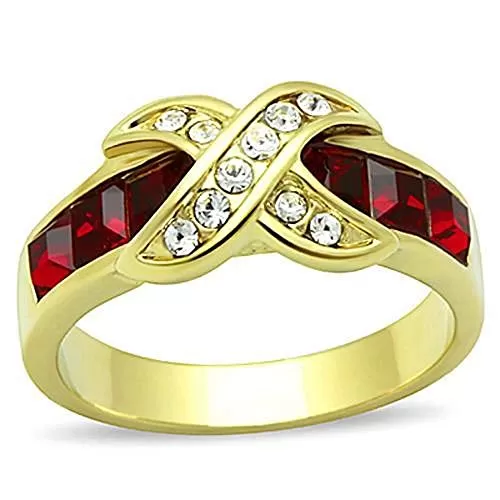 WildKlass Stainless Steel Anniversary Ring IP Gold Women Top Grade Crystal Siam