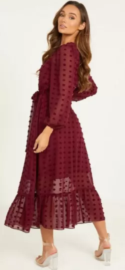 Wine Sleeved Midaxi Dress