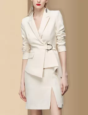 Women Beige Blazer Suit and Skirt Set