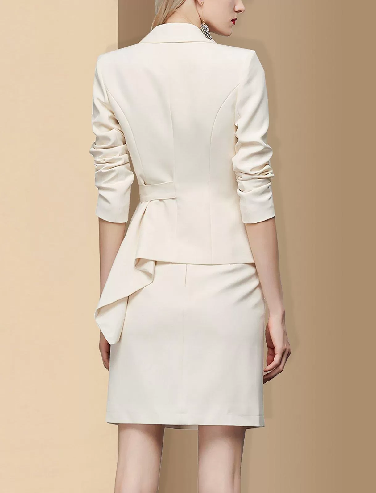 Women Beige Blazer Suit and Skirt Set