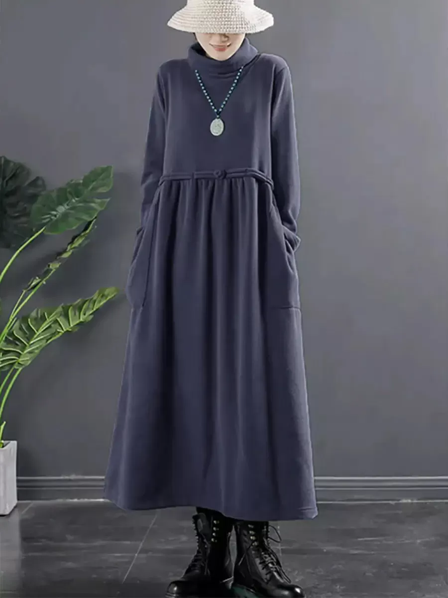 Women Turtleneck Draped Long Dress