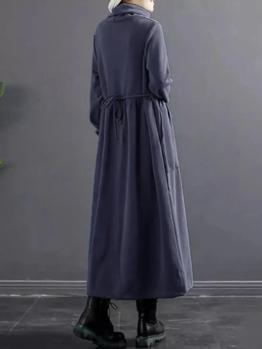 Women Turtleneck Draped Long Dress