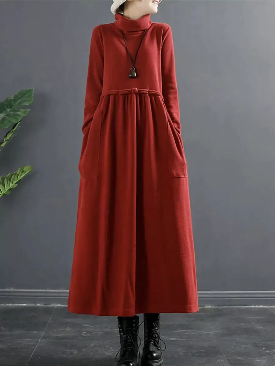 Women Turtleneck Draped Long Dress