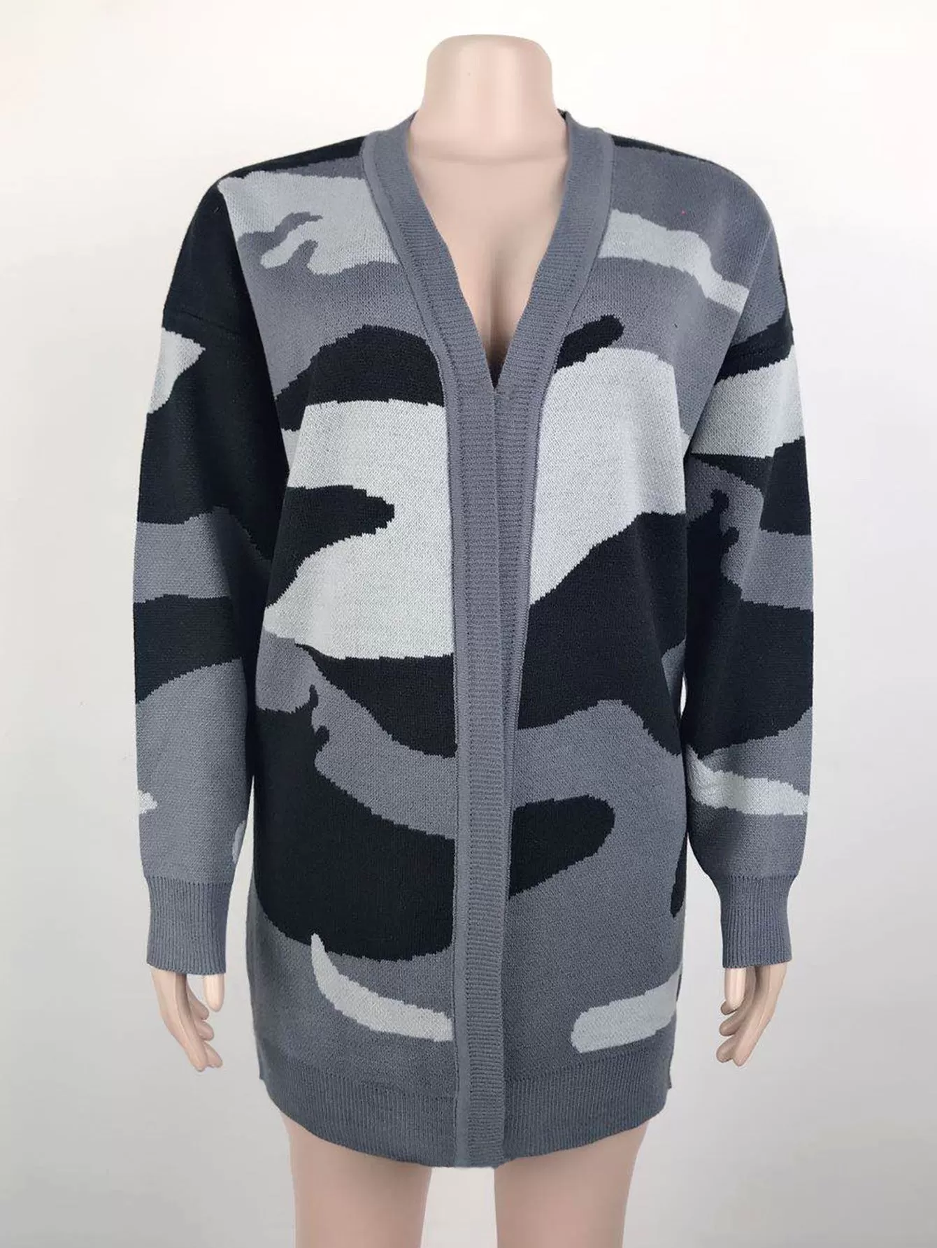 Women's Cardigans Kniting Bicolor Camo Long Sleeves