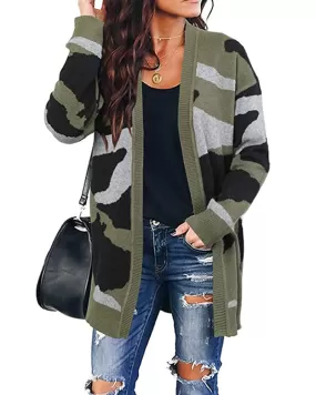 Women's Cardigans Kniting Bicolor Camo Long Sleeves