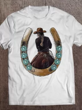 Womens Retro Cowgirl Horseshoe Rodeo Western Cowgirl Peace Lovers T-Shirts