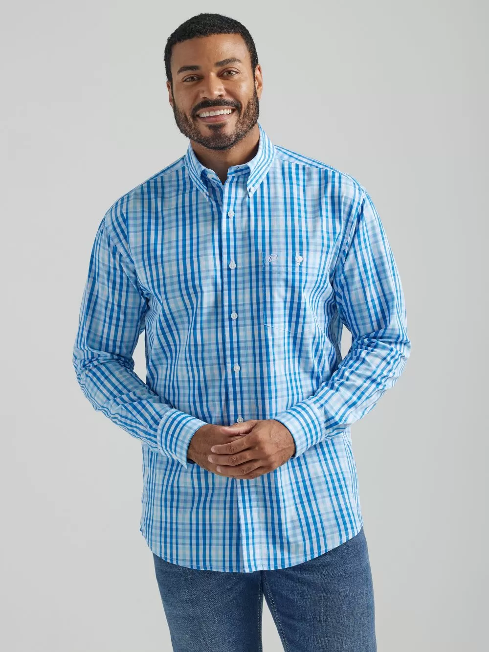 'Wrangler' Men's Classic Fit Button Down - Blue