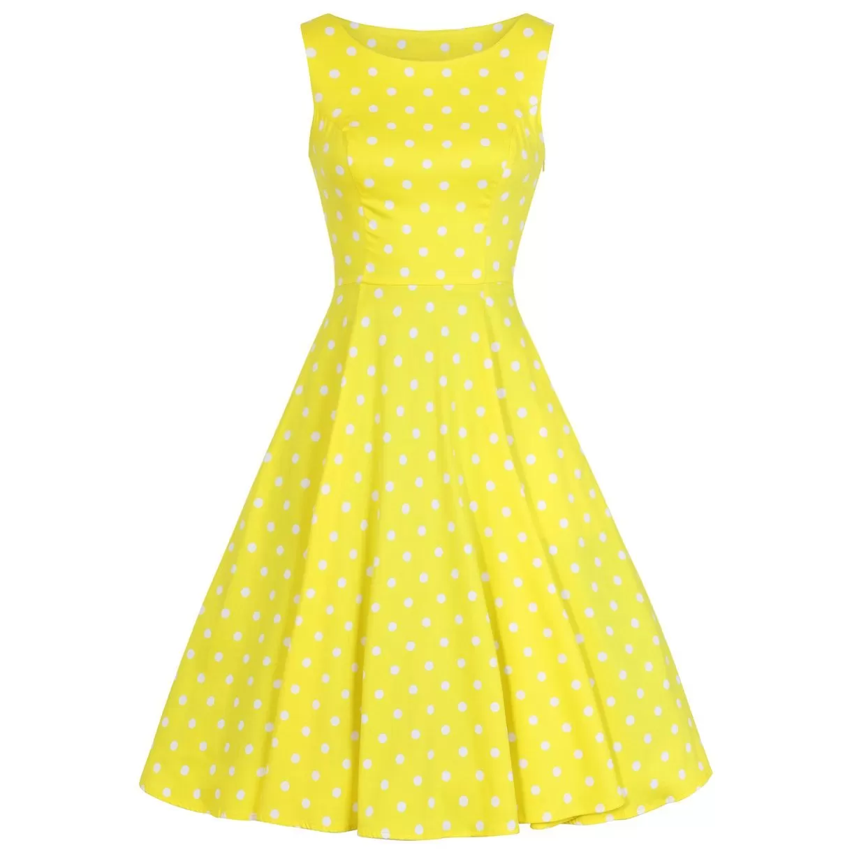 Yellow And White Polka Dot 50s Audrey Swing Dress