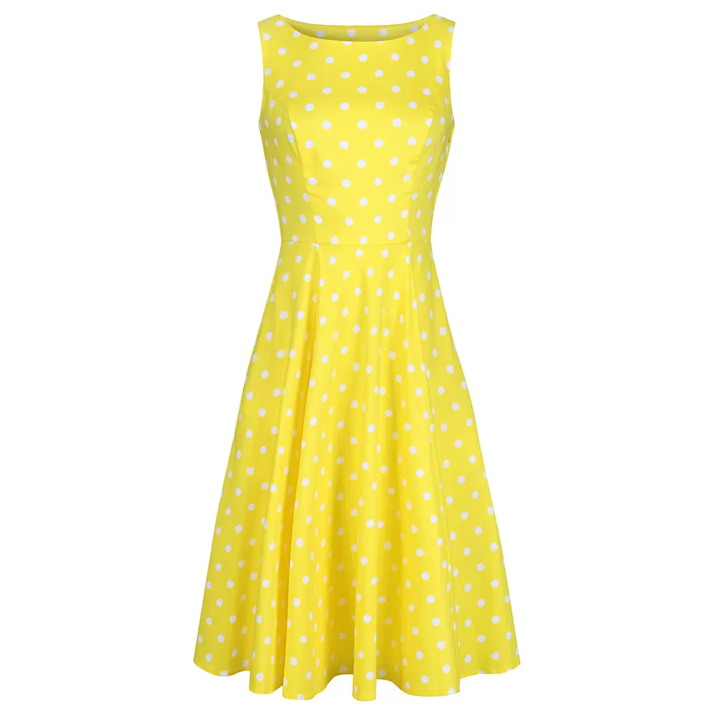 Yellow And White Polka Dot 50s Audrey Swing Dress