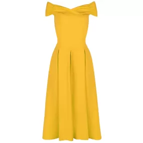 Yellow Cap Sleeve Crossover Top 50s Swing Bardot Dress