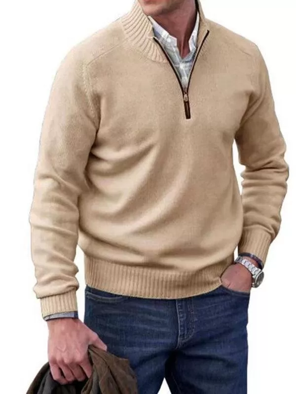 Zipper Lapel Long-Sleeved Men Turtleneck Sweater